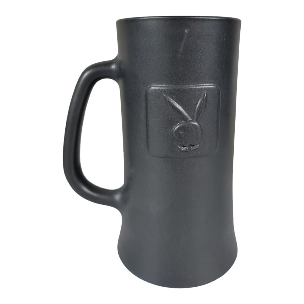 Playboy Beer Mug Stein Embossed Pewter Frost Heavy Glass 6.5  tall‎ Clear Bottom